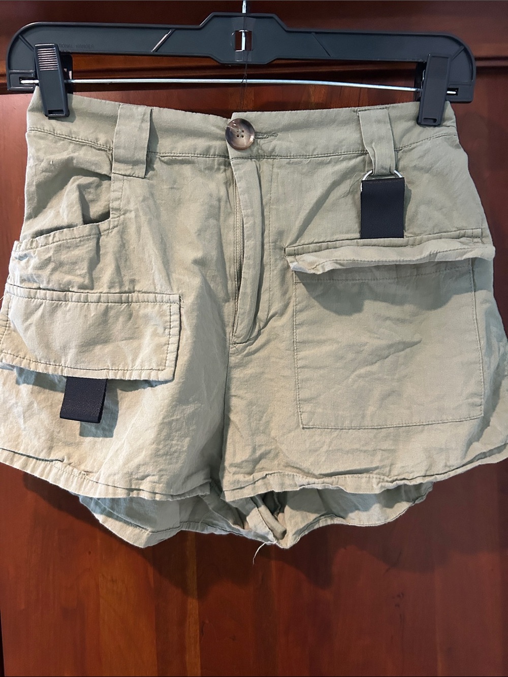 SHEIN Olive Green Utility Cargo Shorts with Black Strap Accents